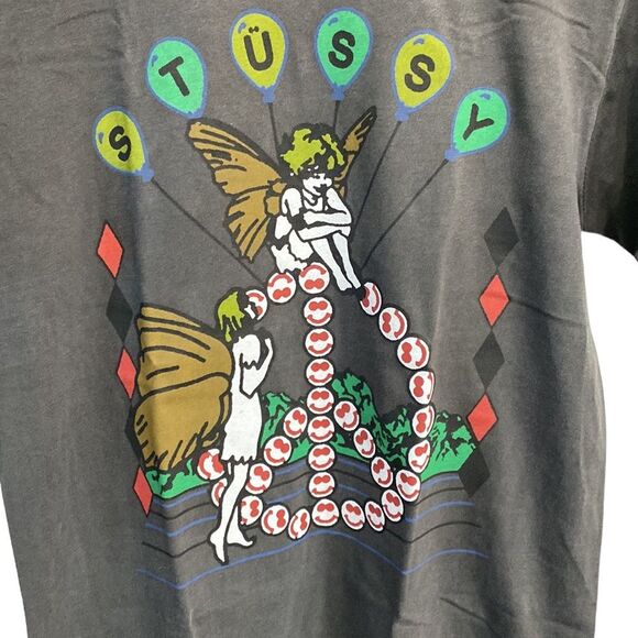 Stussy LSD Tribe Short Sleeve T-Shirt Tee in Black Graphic Crewneck Peace Sign - Picture 2 of 13